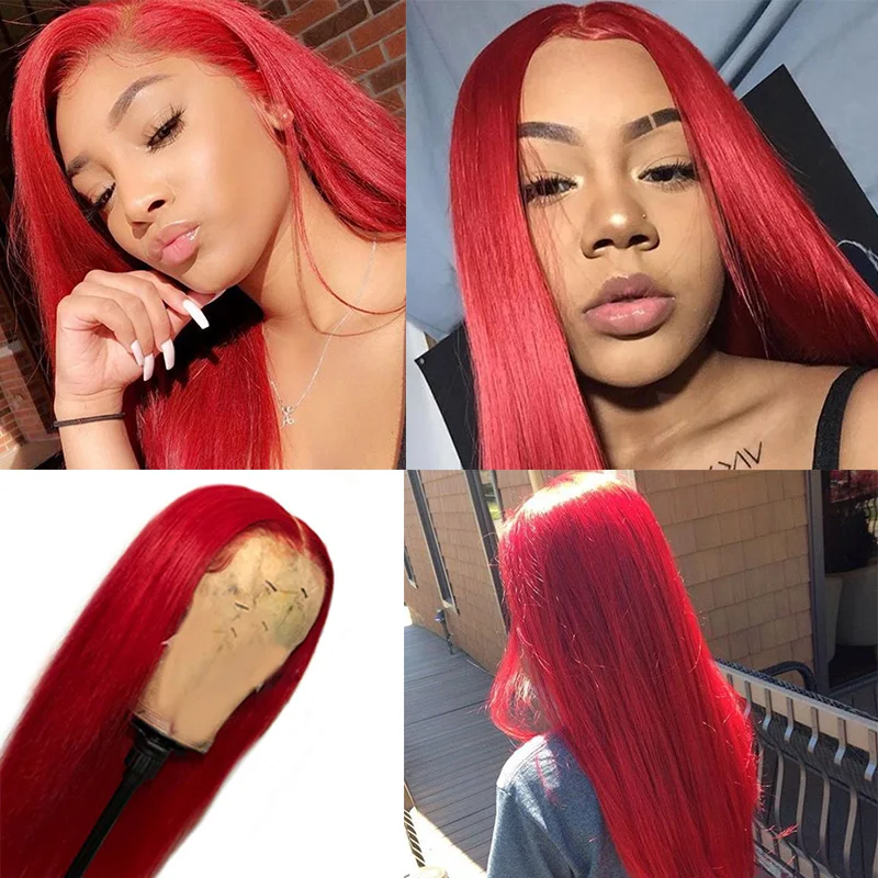 Красный бордовый 13*4 парик из натуральных волос на кружеве для женщин, бразильский прямой парик из натуральных волос Remy Remyblue