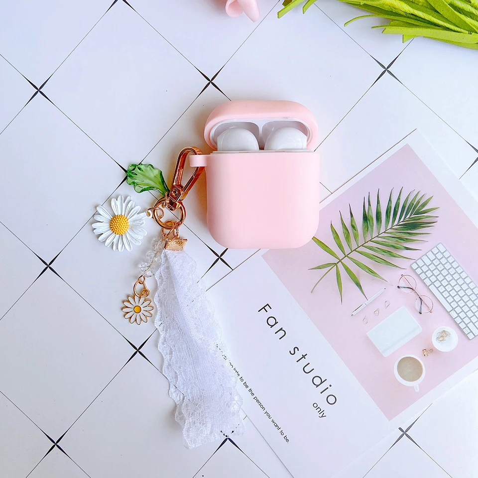 

Korean Luxury Lace Lanyard Daisy Flower Cover for Apple Airpods 1 2 Case Bluetooth Wireless Earphone Cover Bag Decor Keyring New