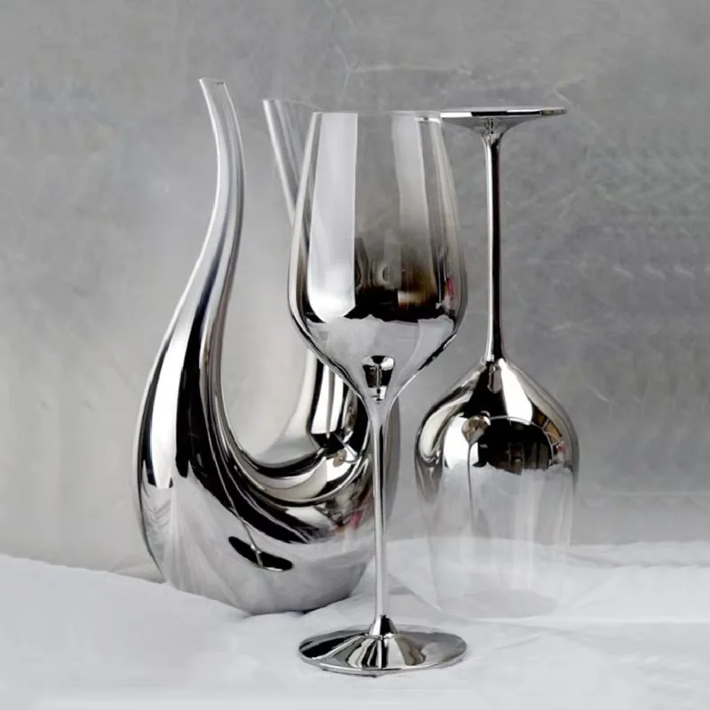 Metal Color Silver Glass Wine Cup High Feet Electroplate Champagne Cup for Decoration Footed Goblets