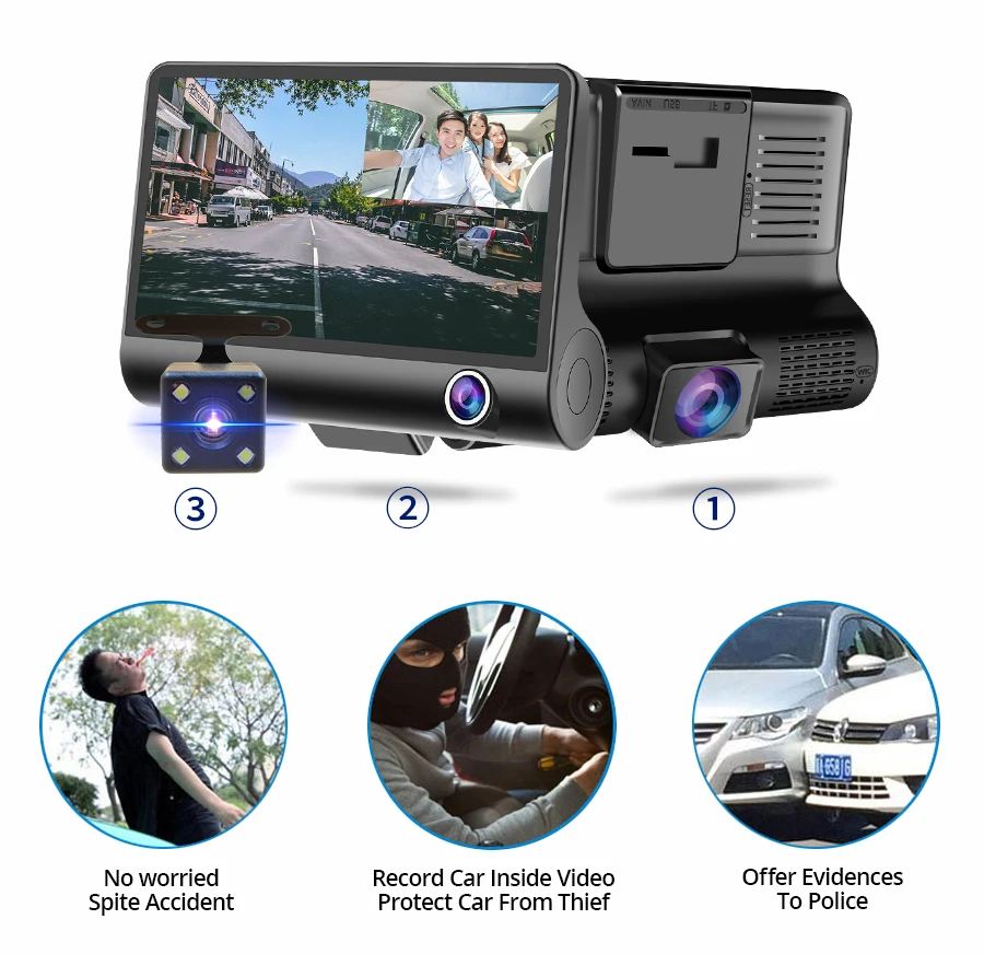 Автомобильный видеорегистратор с 3 объективами s 4,0 дюйма, видеорегистратор с двумя объективами, видеорегистратор заднего вида, Автомобильный регистратор, видеорегистратор, видеорегистратор