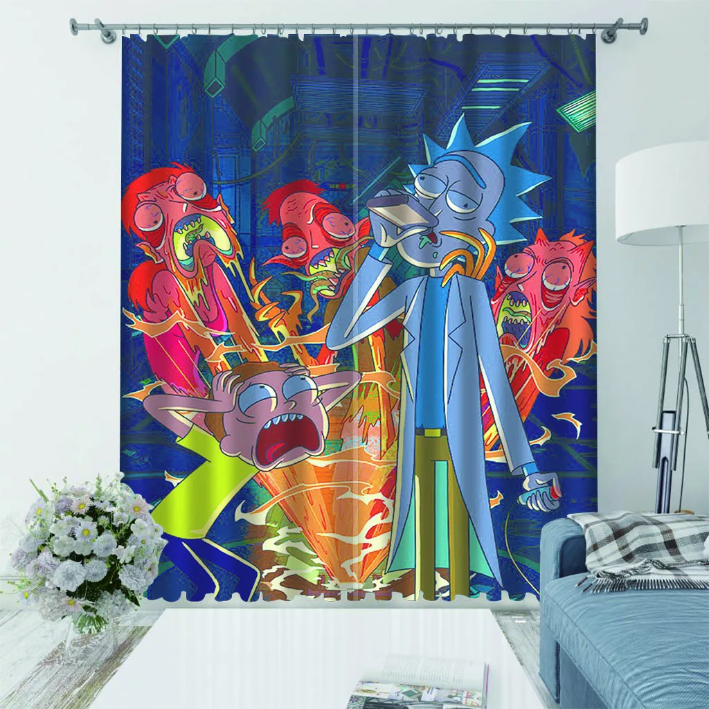 Anime Rick And Morty Naruto 2 Panels/Set Window Curtains Block out Fabric Drapes Darkening Thermal Insulated Living Room Bedroom