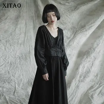 

XITAO Pleated Black Jacket Fashion New 2020 Spring Full Sleeve Single Breast Small Fresh Minority Casual Jack Coat DMY2705