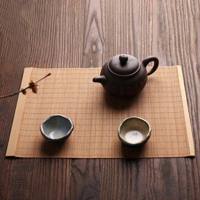 Új Természetes Bambusz Asztali Szőnyeg Tea Étkező Forró Szigetelt Futó Japán Stílusú Szövött Placemat Coaster Cup Pad - Image 2