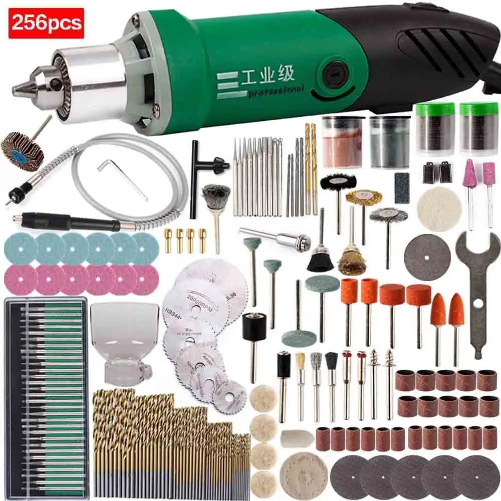 VP505-256pcs 480 Вт/180 Вт 2 стиля, электрическая дрель, 6 позиций, переменная скорость, вращающийся инструмент, мини-шлифовальная машина для Dremel, шлифовальный металл, электрические сверла, инструменты - Цвет: VP505-256pcs
