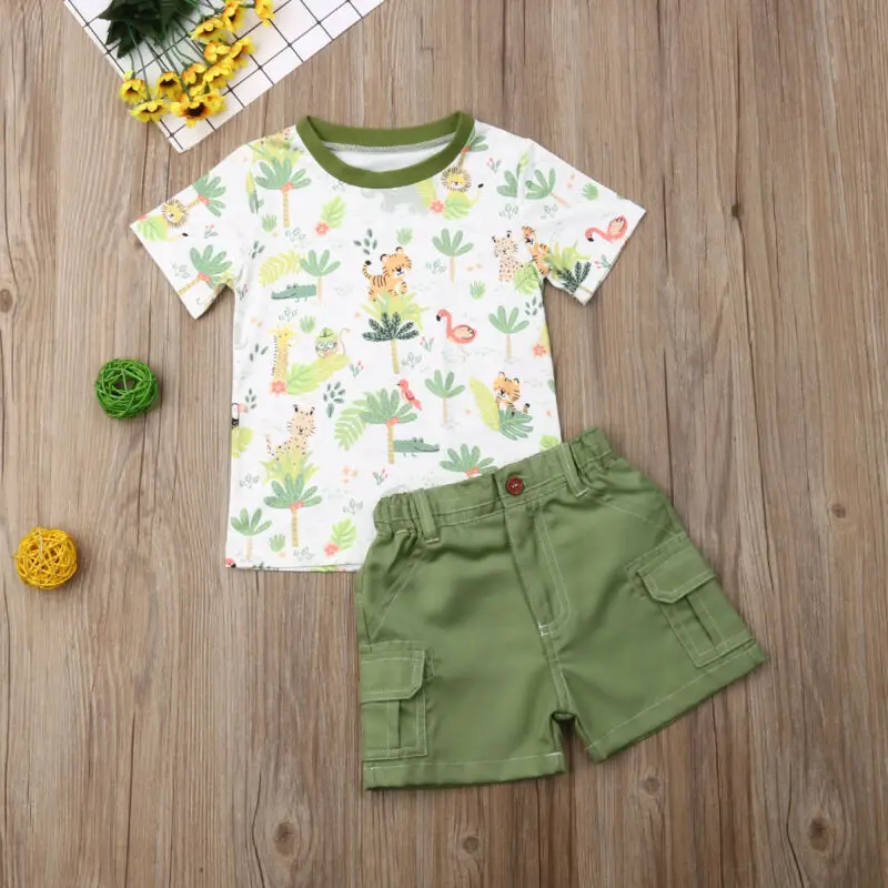 

2019 New Brand Baby Boy 2Pcs Toddler Kid Baby Boy Clothes Top T-Shirt Short Pants Animal Summer Outfit