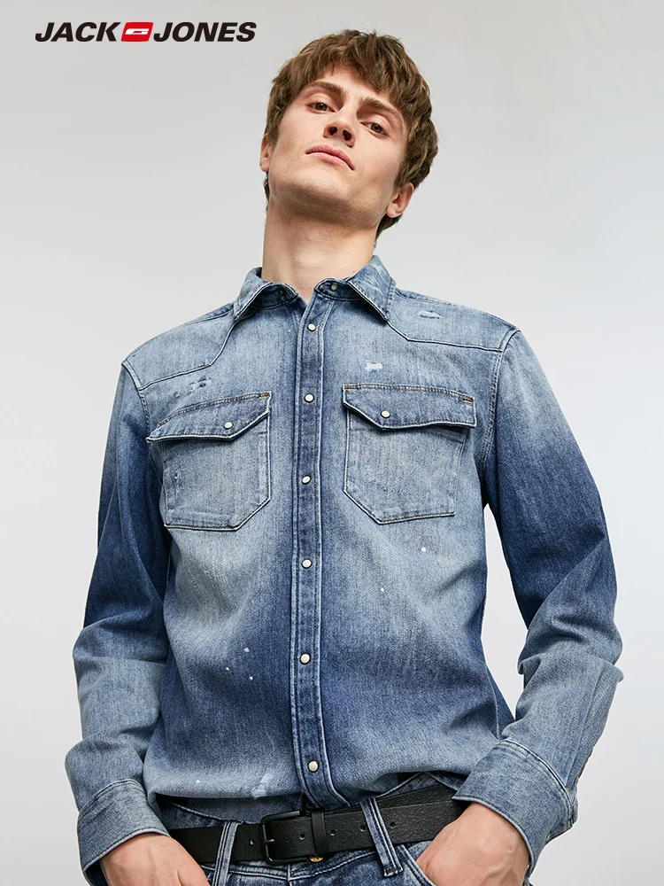 Jack Jones Men's Frayed Long-sleeved 