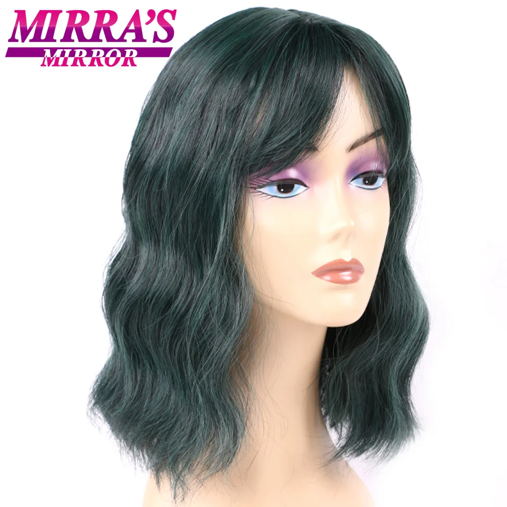 

Mirra's 12"Wigs For Women Synthetic Woman Wig Short Blonde Wig With Bangs Pelucas Naturales Wavy Hair Pink 613 Green Perruque