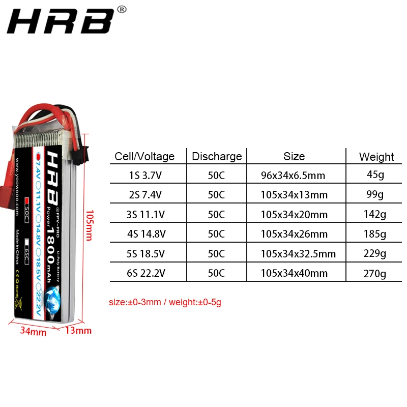 HRB 1800ма/ч 2S 3S Lipo Аккумулятор 7 4 В 11 1 XT60 T Deans 50C 14 8 в 18 5 22 2 детали для радиоуправляемых