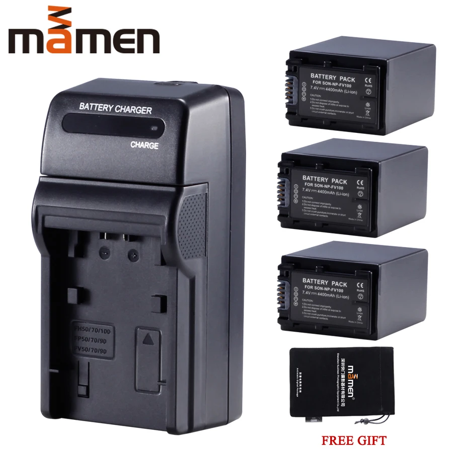 Mamen 3 шт. Замена NP FV100 NP-FV100 NPFV100 батарея для цифровой камеры+ одно зарядное устройство для sony NP-FV30 NP FV70 SX83E SX63E