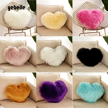 

Yebeile 1PC Heart Shaped Faux Wool Fur Decorative Pillows Case Fluffy Soft Plush Throw Decorations Pillow car Sofa Pillowcase