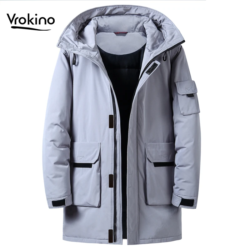 

New In 2019 Winter Men'sWhite Duck Dow Hooded Down Jacket Fashion Classic Style Warm Medium and Long Section Down Jacket