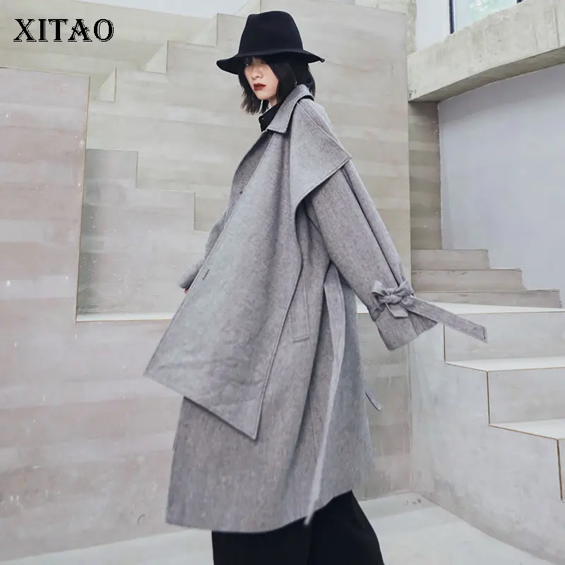 XITAO, бандаж, бант, длинный, для женщин, плиссированный, один, грудь, неровный карман, Винтаж, плюс размер, миноритарное, повседневное, смесь, XJ2307
