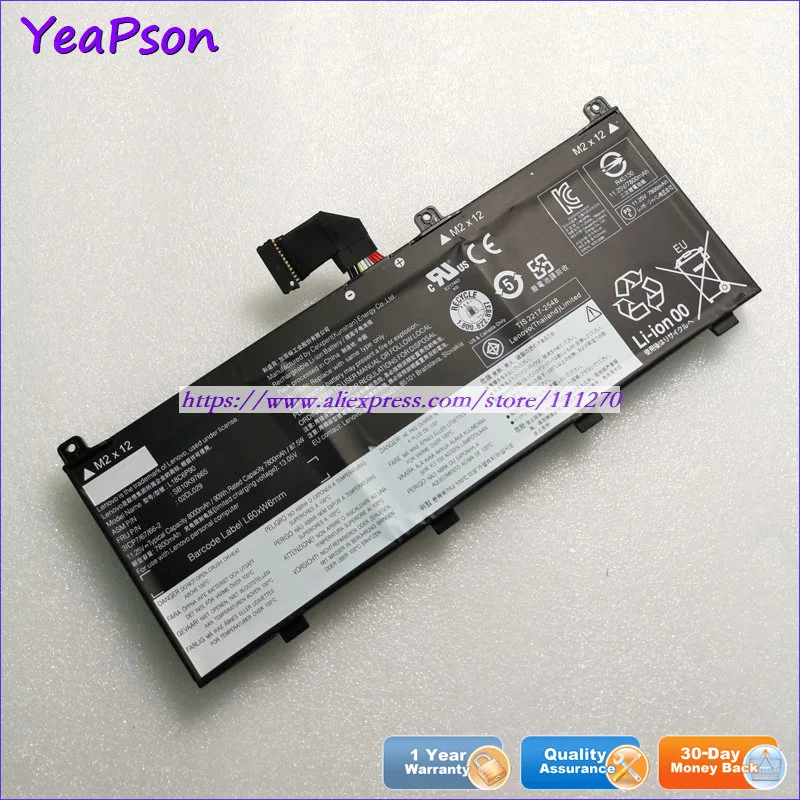 Подлинный аккумулятор Yeapson L18C6P90 L18M6P90 02DL028 02DL029 SB10K97665 11 25 в 8000 мАч 90 Вт-ч для