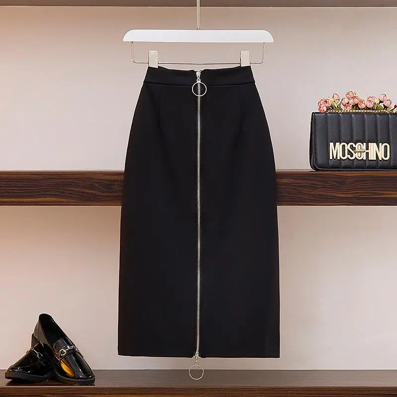 

S-4XL Large size Women Office Skirts Spring Elastic Waist Zipper Skirt Retro Faldas Lady High waist Plus size Black Work Skirts