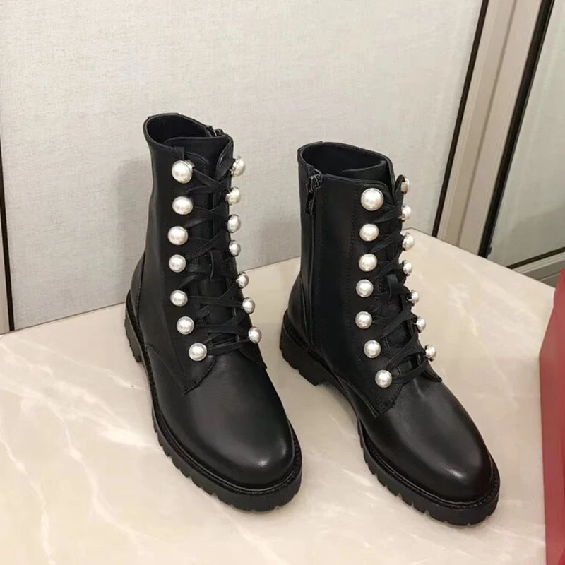 Женские ботильоны Сезон Зима Цвет Черный на шнуровке с круглым носком scarpe donna