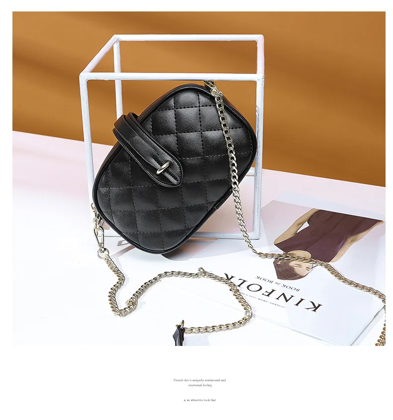 Women Small Bag New Trend PU Chain Shoulder Bag Casual Wild Messenger Bag Portable Purse Temperament Black Packet Messenger Bag
