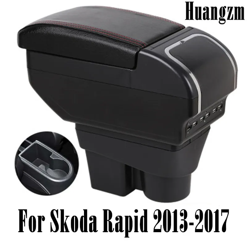 Для Skoda Rapid Spaceback подлокотник коробка + 9 USB черный кожаный центр Новый ящик для