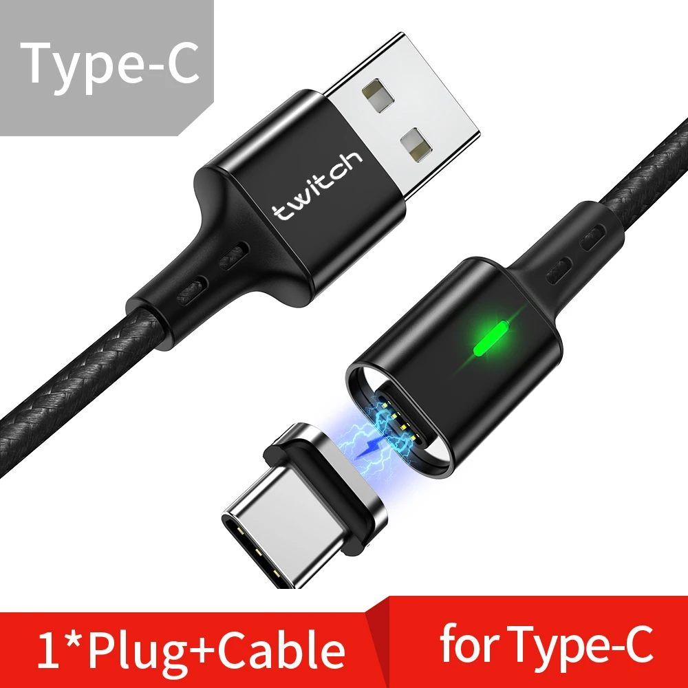 Магнитный кабель Twitch T03 Micro usb type C Магнитный usb-кабель для зарядки Microusb type-C Магнитный зарядный провод Usb c для iphone 11 - Цвет: Black Type C Cable