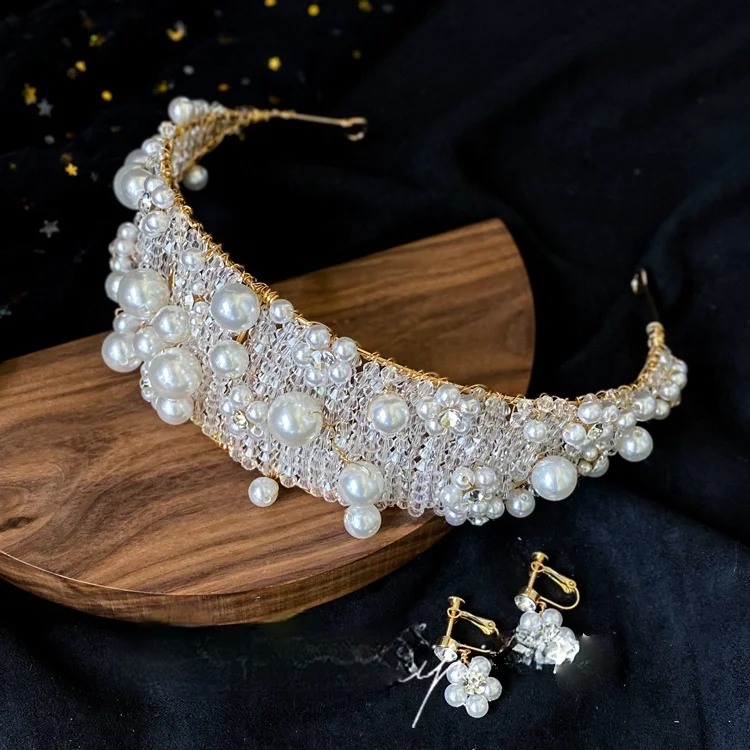 Crystal Headband Bridal Headwear Earrings Set Wedding Wedding Super Fairy Hair Accessories Crown Shape Wedding Accessories