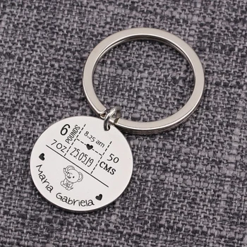 

Round Keychain Custom Baby Data Information Personalized Any Language Engraved Child Keepsake Not Fade Keyrings Charms Pendant