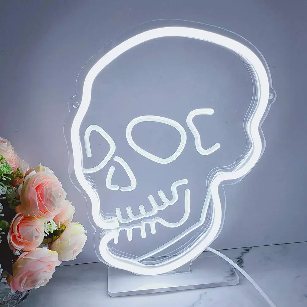 Pink Skeleton Skull Neon Signs Pink Ghost Led Neon Sign Wall Night Lights Cool Neon Sign Decor for Room Bedroom Bar Christmas Halloween Birthday Party Supply