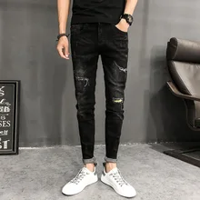 Осенние и зимние джинсы Для мужчин прилив бренд Повседневное длинный мужской Корейская версия обувь Пальма джинсы, облегающие брюки для девочек Цвет: черный Размеры: 28-34
