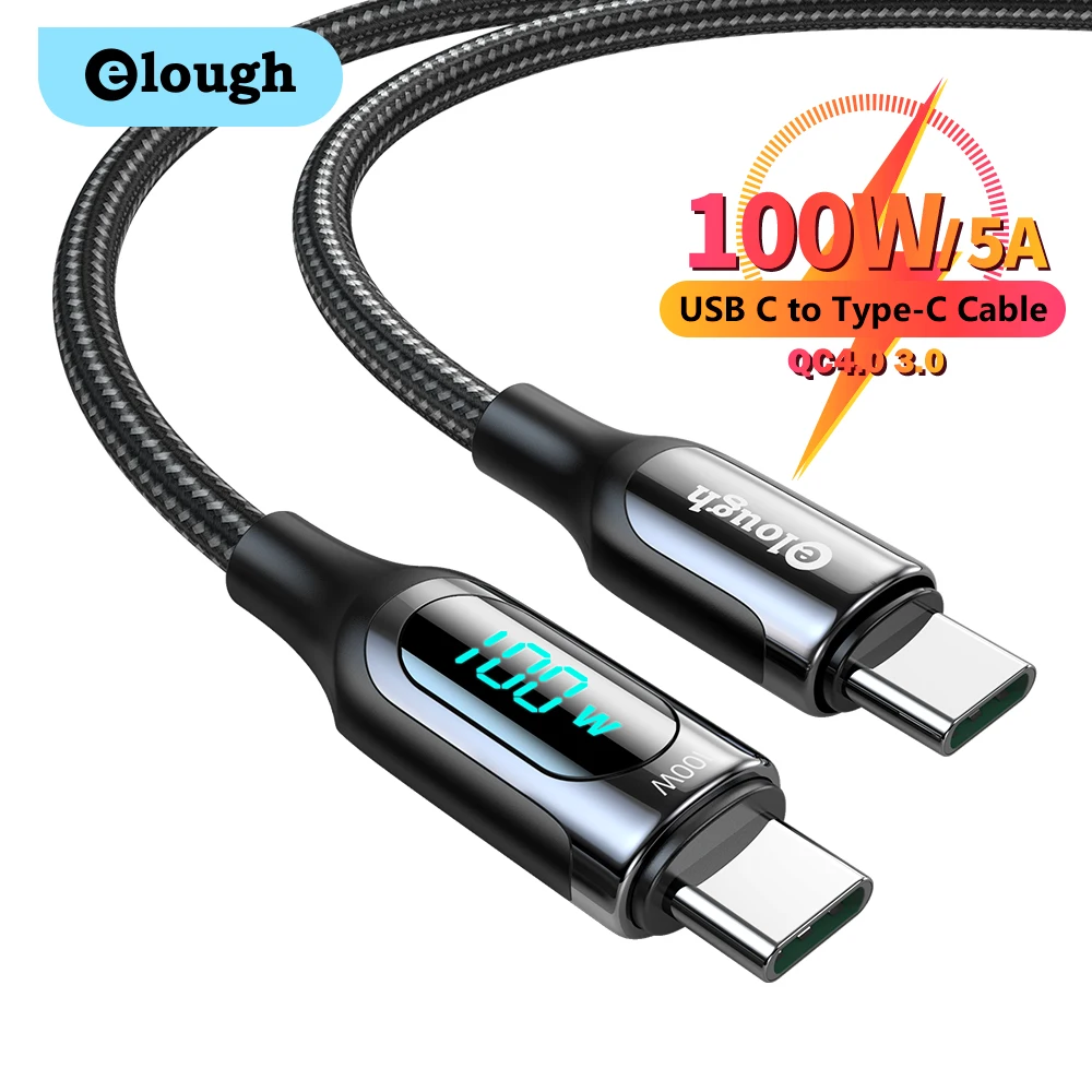 Elough-Cable USB tipo C de carga rápida para Samsung, Xiaomi, POCO, cargador de USB-C, PD, 100W