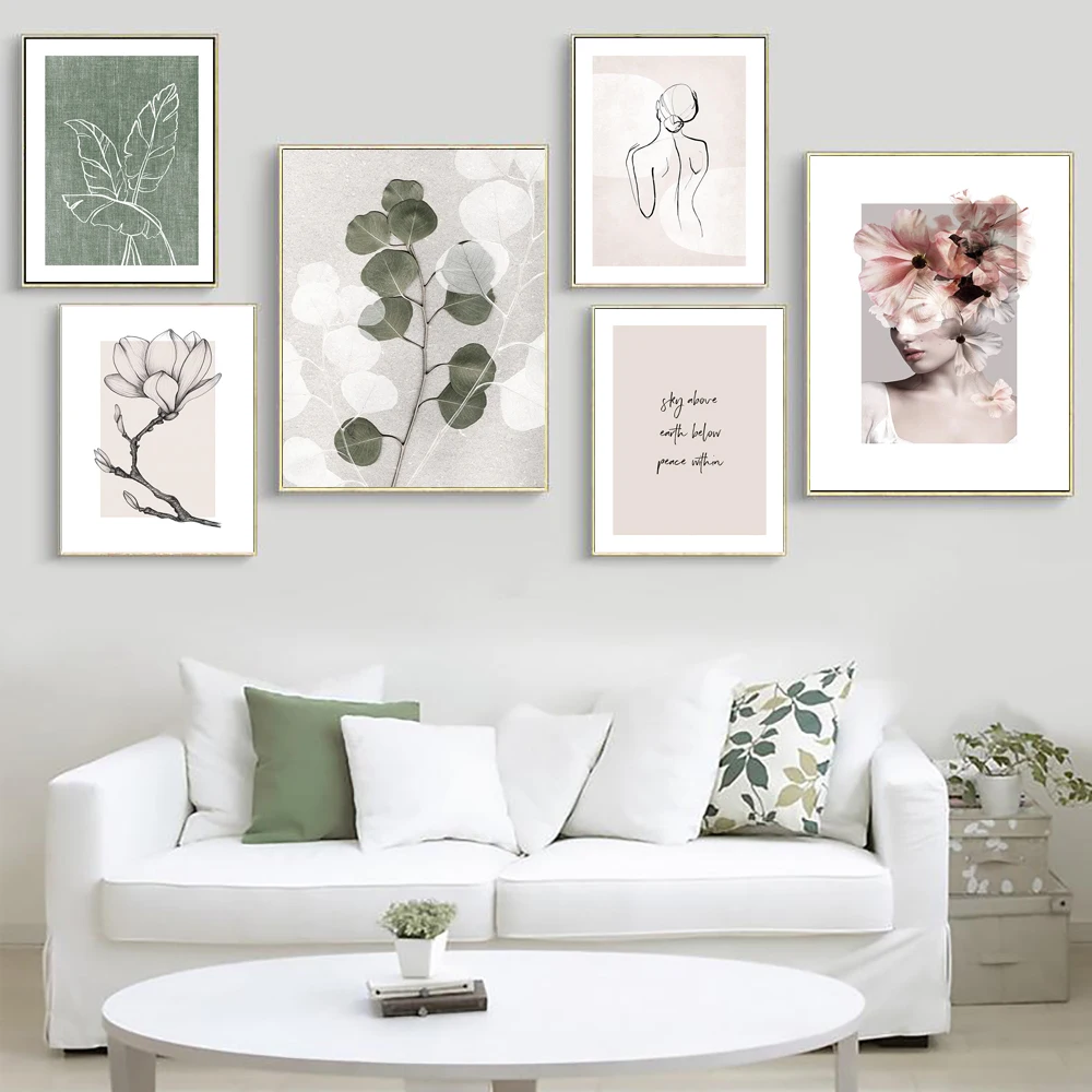 

Eucalyptus Poster Green Linen Leaves Print Decor Picture Modern Feminine Flowers Wall Art Canvas Paintings For Living Room Home