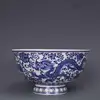 Fine Chinese Qing Qianlong old antique Porcelain blue white dragon bowl  for kitchen 1