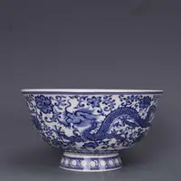 Fine Chinese Qing Qianlong old antique Porcelain blue white dragon bowl  for kitchen 1