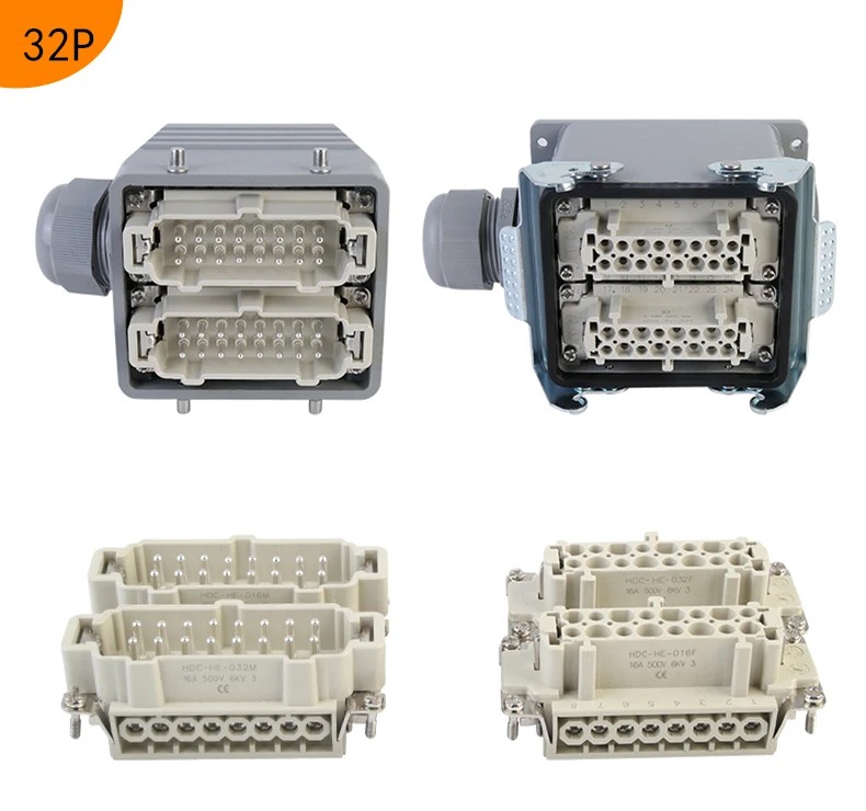 Rechteckiger Hochleistungsstecker mit hoher Basis, 48-polig, Luftfahrt-Industriesteckdose, Strom 16 A, IP65, für Hochstrom – Detail 12