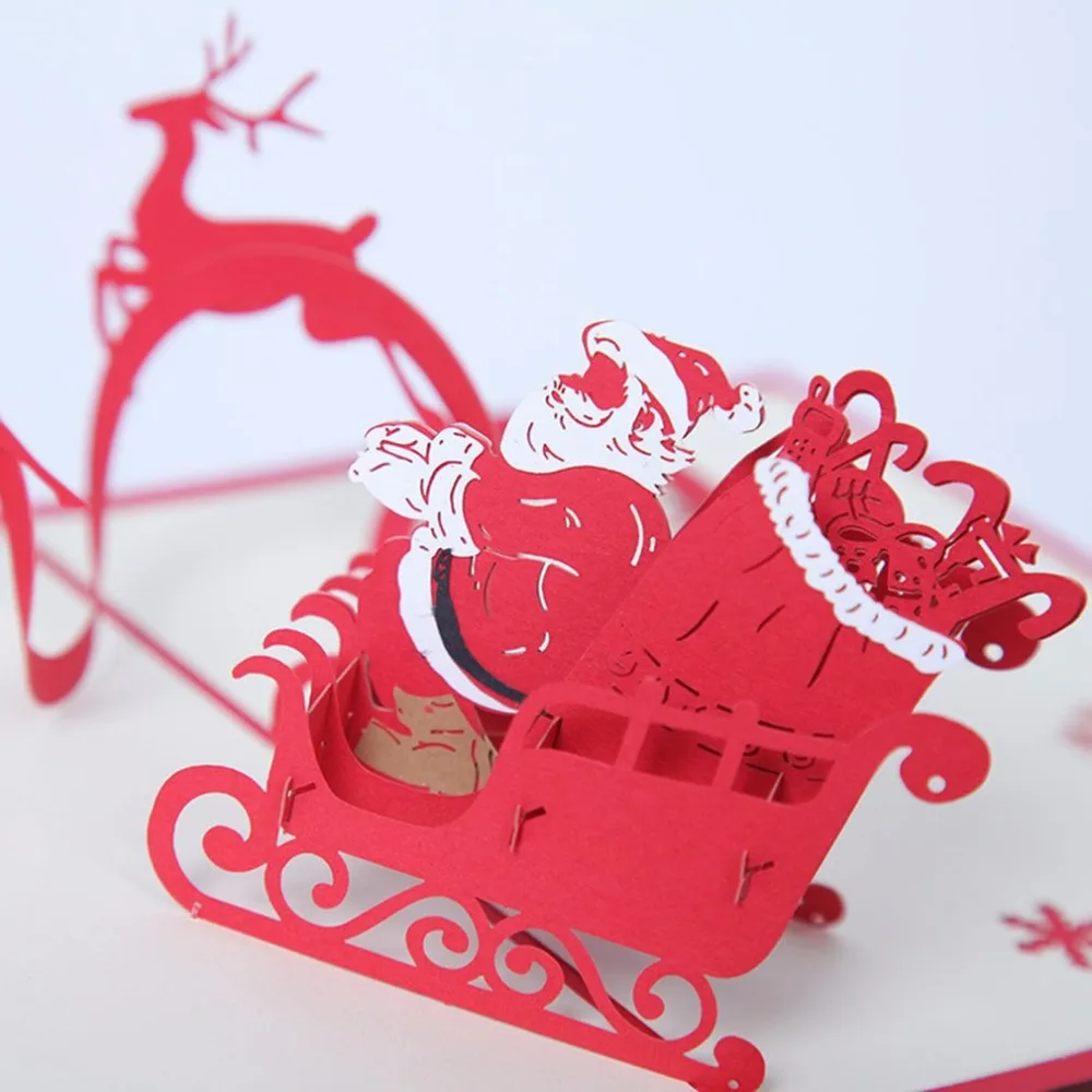  Vintage 3D Pop Up Christmas Cards Dancing Elk Santa's Merry Christmas Series Invitation Greeting Ca - 4000600182052