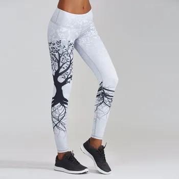 

New White Black Fitness Women Sporting Leggins Fashion Trees 3D Printed Bodybuilding Pants Joggers Workout Athleisure Leggings