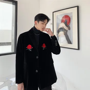 

2019 Autumn New Trend Korean Velvet Male Embroidery Rose Retro Wild Net Red Temperament Business Casual Suit Jacket