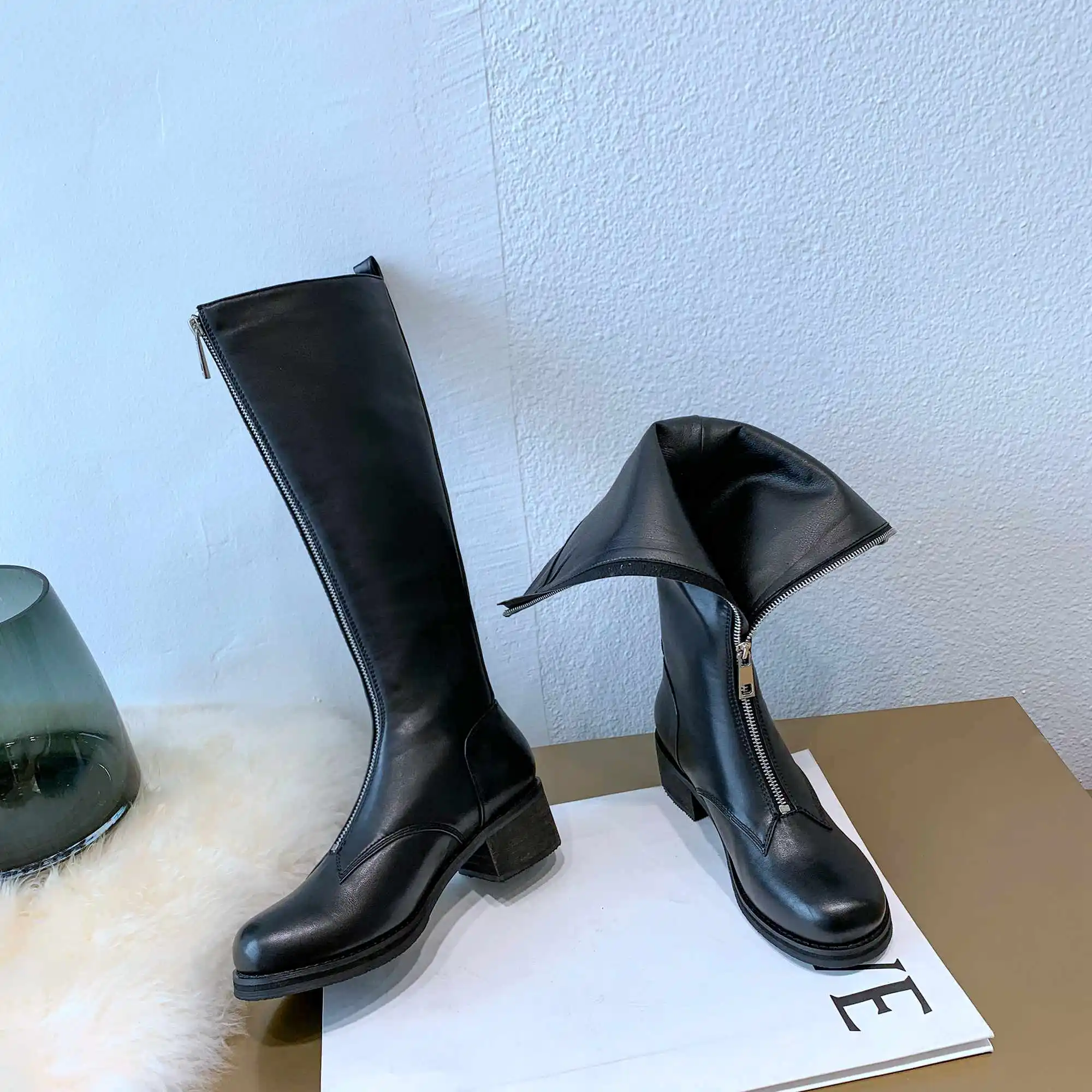Zapatos de mujer; сапоги до колена; Новая женская зимняя обувь; замшевые мотоботы из коровьей кожи; женская обувь; bottes femme