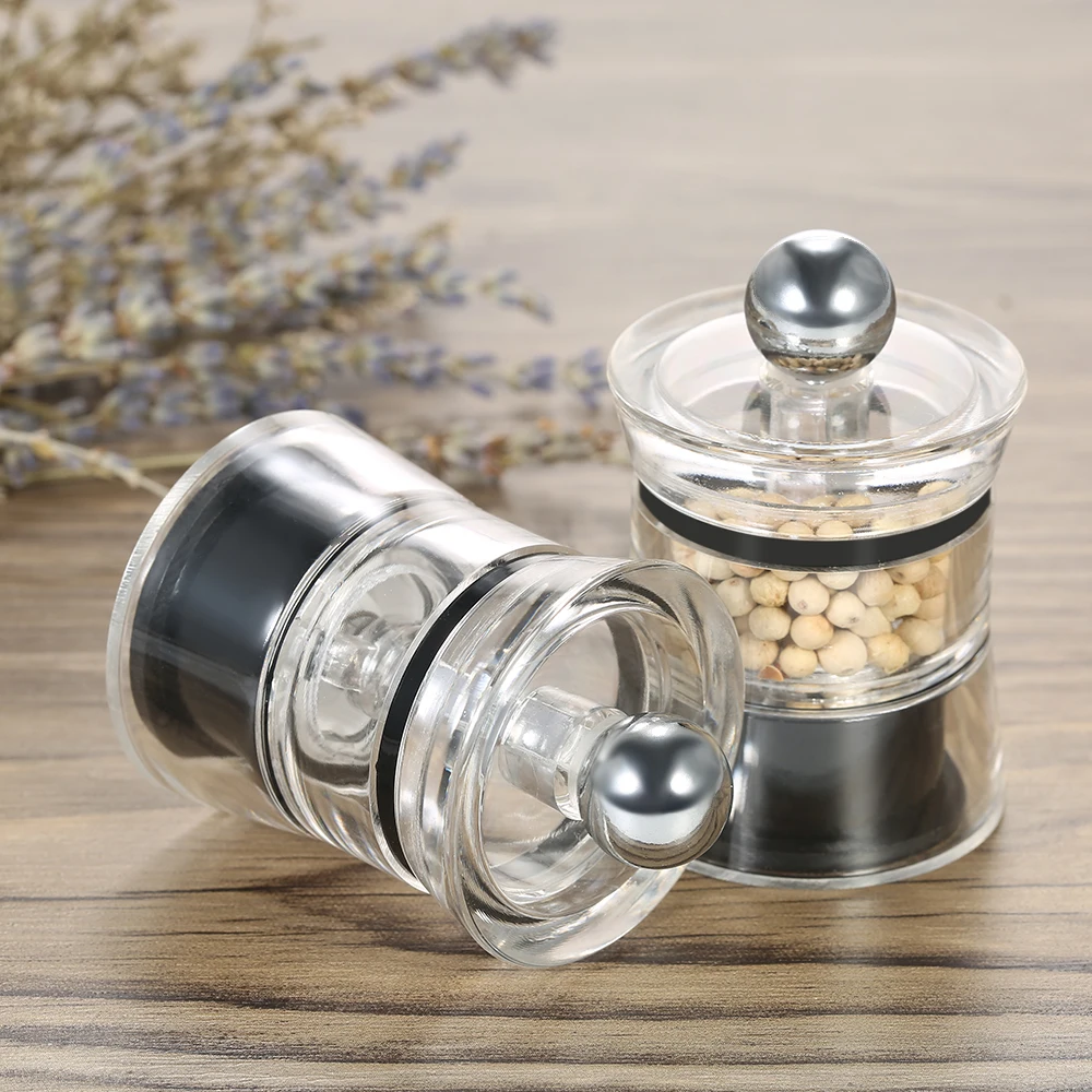

2pcs Pepper Mill Acrylic & Stainless Steel Mini Manual Pepper Grinder Set Muller Mill Kitchen Seasoning Grinding Tool