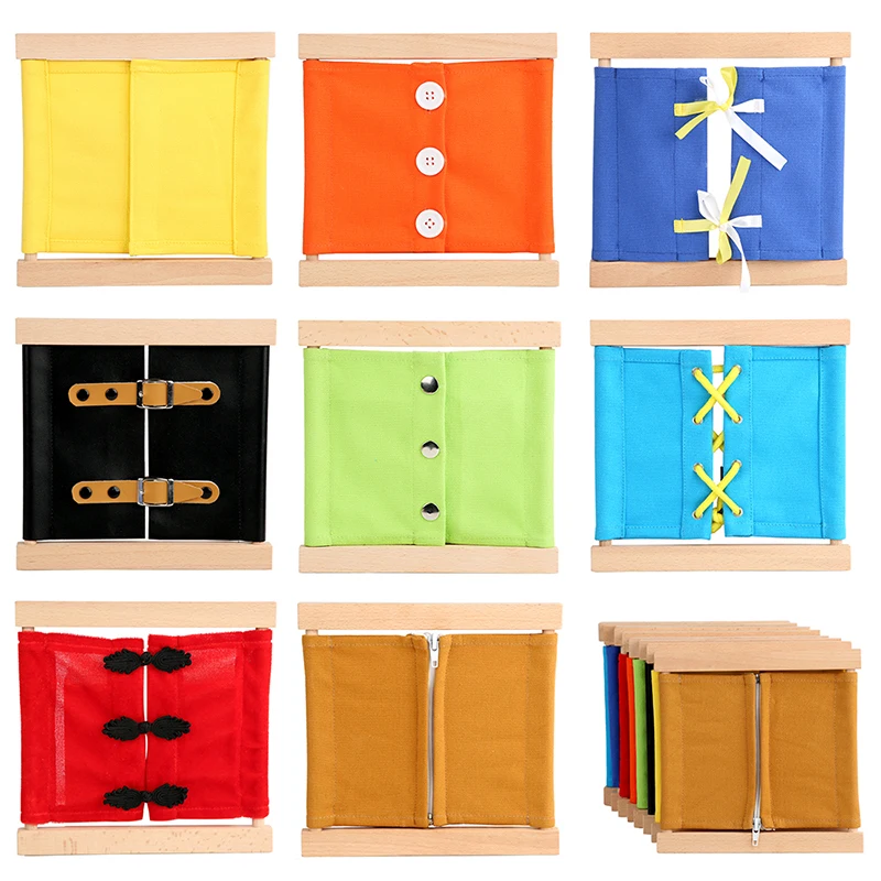 Kids Toy Montessori Baby Dressing Frame Practical Life Teaching Learning Educational Preschool Training Solid Wood with Cloth
