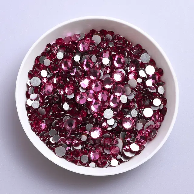Mix Size Black Diamond Flat Back Rhinestones for Face Self-adhesive Crystal Beads Loose Precious Stones Diamond Painting Jewelry Fuchsia
