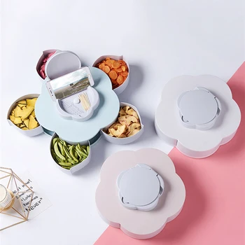 

Creative Petal Rotating Fruit Container Food Melon Seeds Snack Nut Candy Storage Box Fruit Plate Kitchen Organizer Storage