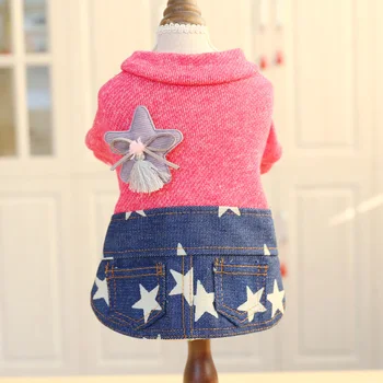 

PETCIECLE Pet Dress Teddy Pomeranian Bichon Dog Comfortable Small Dog Fall Winter Stars Denim Skirt