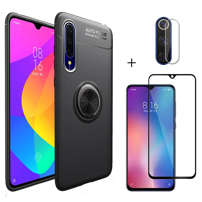 3-in-1 Black Ring 2 шт Переднее стекло для mi9 lite xiaomi mi 9 lite стекло на ми 9 лайт ксиоми ми9 лайт защитное стекло для защиты экрана mi9 lite xiomi 9 lite стекло ми 9лайт стеклянная пленка mi-9-lite mi cc9 glass - Цвет: 3-in-1 Black Ring