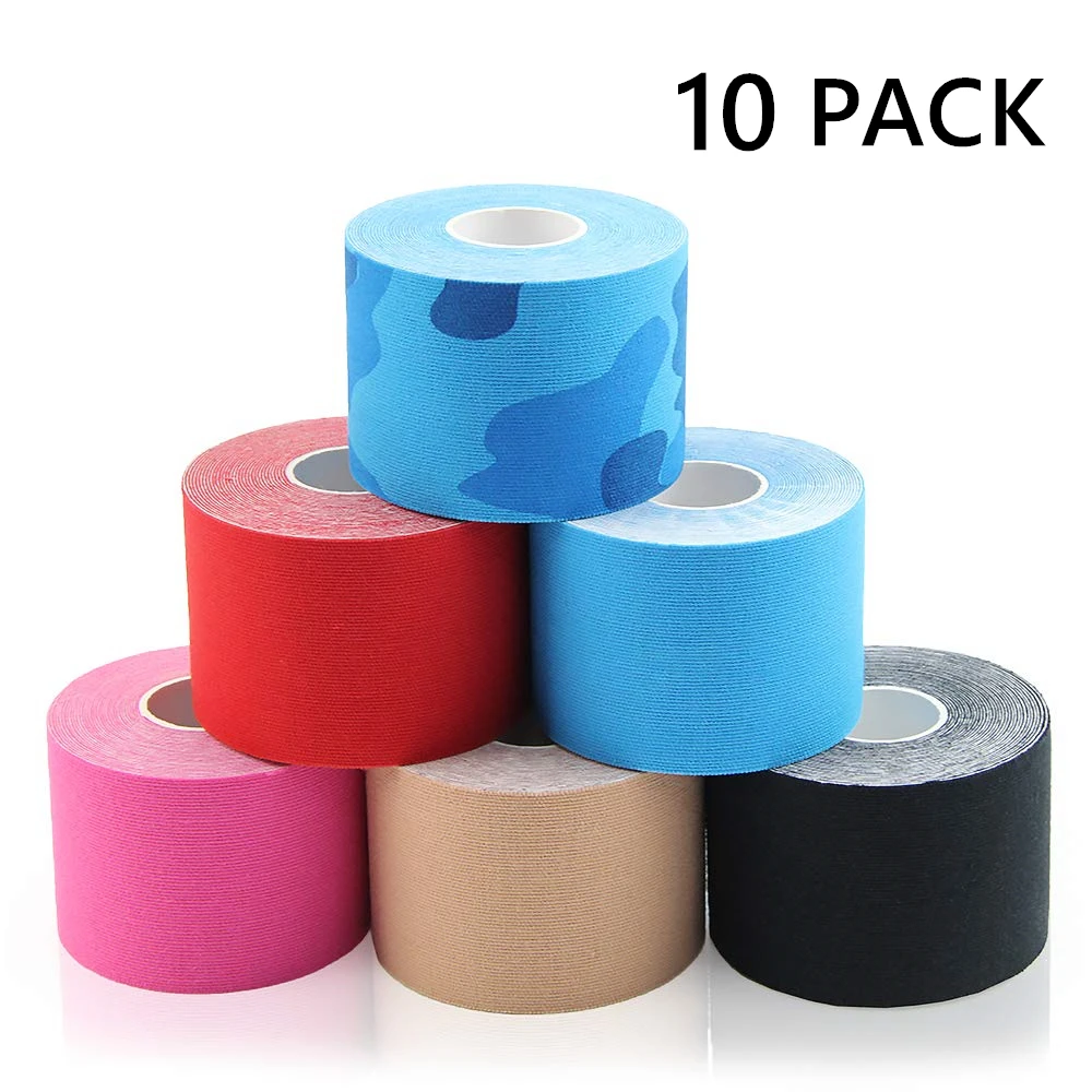 10 PACK Kinesiology Tape 5M Athletic Sports Tapes Rolls Knee Elbow Protector Waterproof Muscle Bandage Women Boob Underwear Tape sports tape kinesiology tape