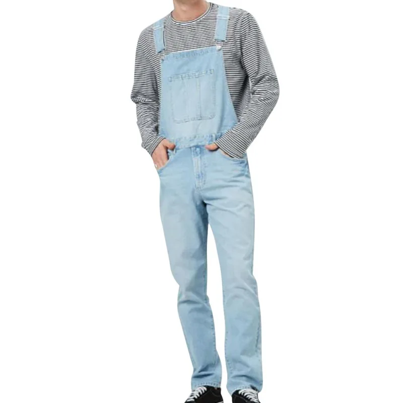 Популярные над Размеры Для Мужчин's Рваные джинсы комбинезоны, в уличном стиле искусственно состаренные джинсовые Комбинезон для человек штаны с подтяжками Размеры S-3XL - Цвет: light blue