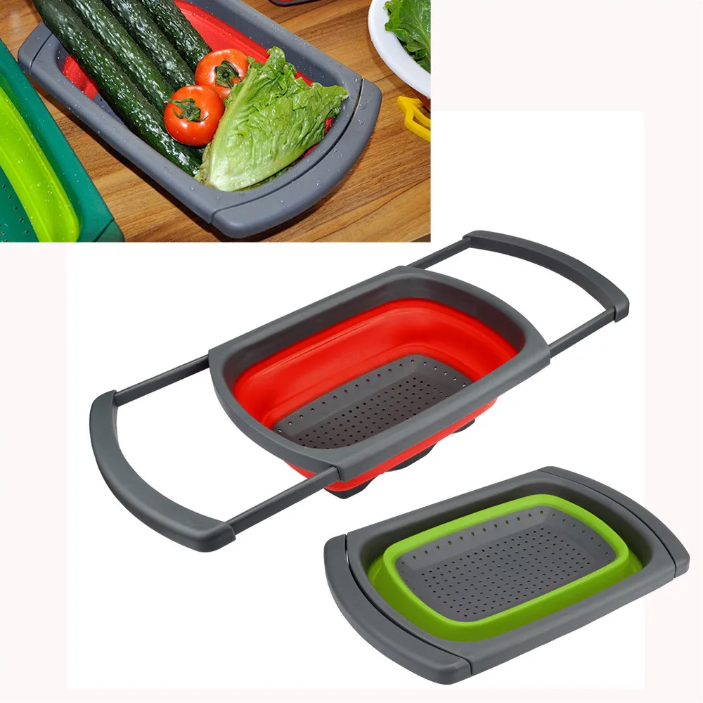 

Drain basket new kitchen collapsible silicone colander fruit and vegetable filter drain basket bowl L0731