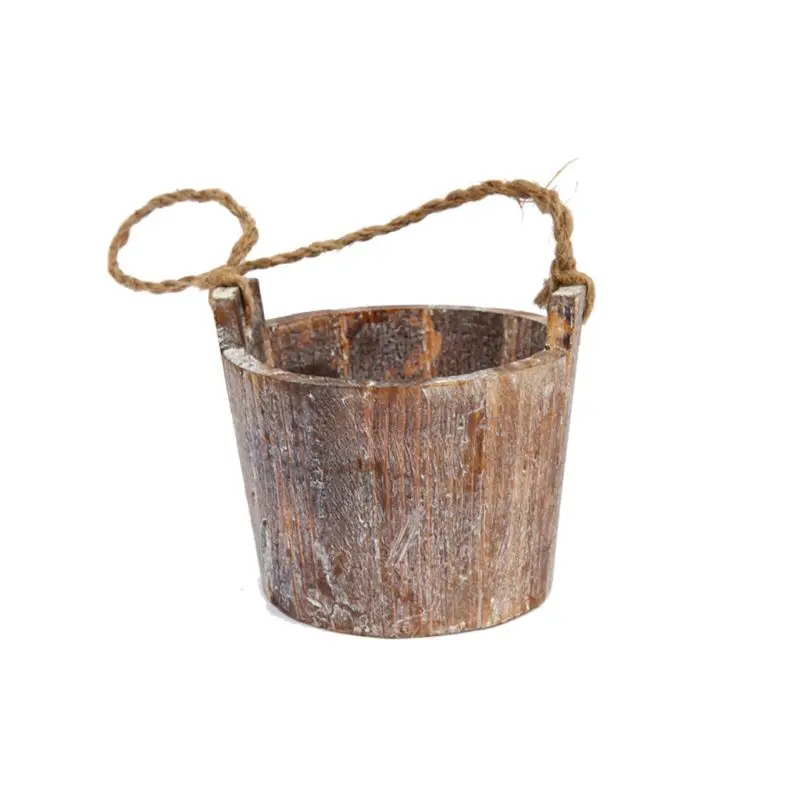 

2020 New Retro Wooden Flower Pot Succulent Plant Barrel Hanging Planter Holder Home Decor