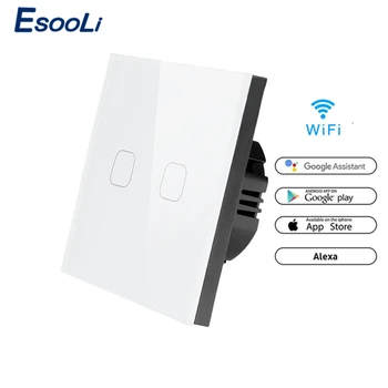 

EsooLi White ewelink Touch Switch 2 gang 1 way wifi touch switch APP Wireless Remote EU Standard Work with Alexa Google Home