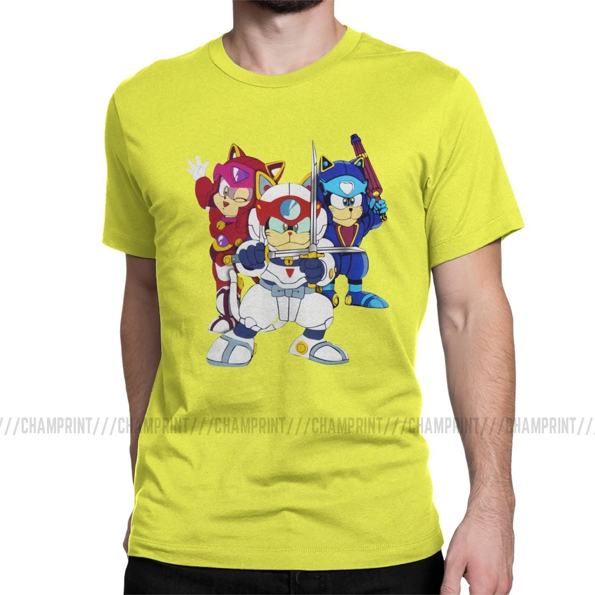 Мужские футболки Samurai Pizza Cats, новинка, футболки из чистого хлопка с коротким рукавом, 90 s, японское Ретро аниме, футболки с круглым воротником - Цвет: Цвет: желтый