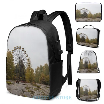 

Funny Graphic print Pripyat Chernobyl Ferris Wheel USB Charge Backpack men School bags Women bag Travel laptop bag