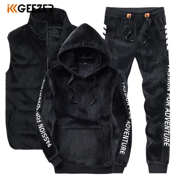 

Men Sweatshirt Suit SweatPants Pleuche Mens Winter Vests High Quality Coat Thick Fabric Fashion Sport (Sweatshirt+Pants+Vest)