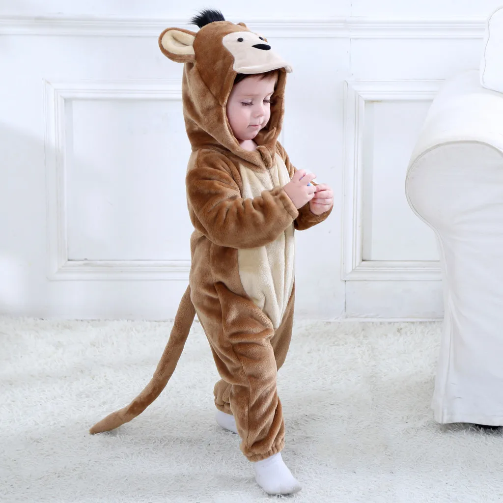 Bebes/Одежда для маленьких мальчиков и девочек для костюмированной вечеринки с изображением животных; милые пижамы; боди; комплект одежды с капюшоном и героями мультфильмов
